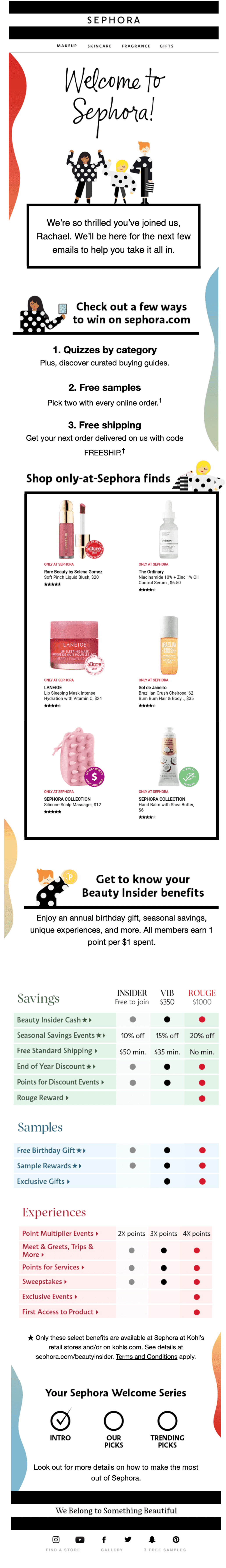 sephora welcome email reward scheme