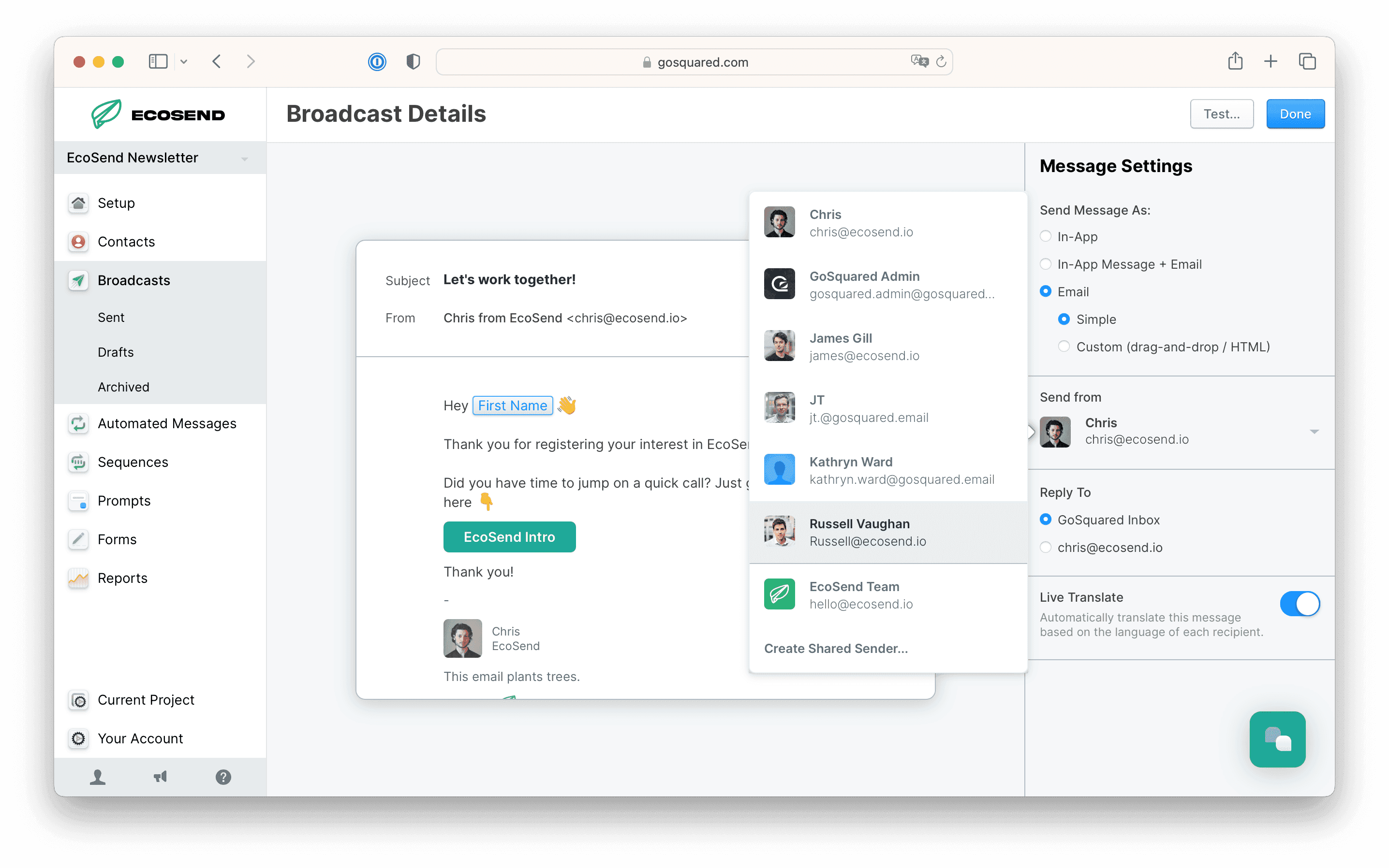 Accessing Sender Profiles in the Message Composer