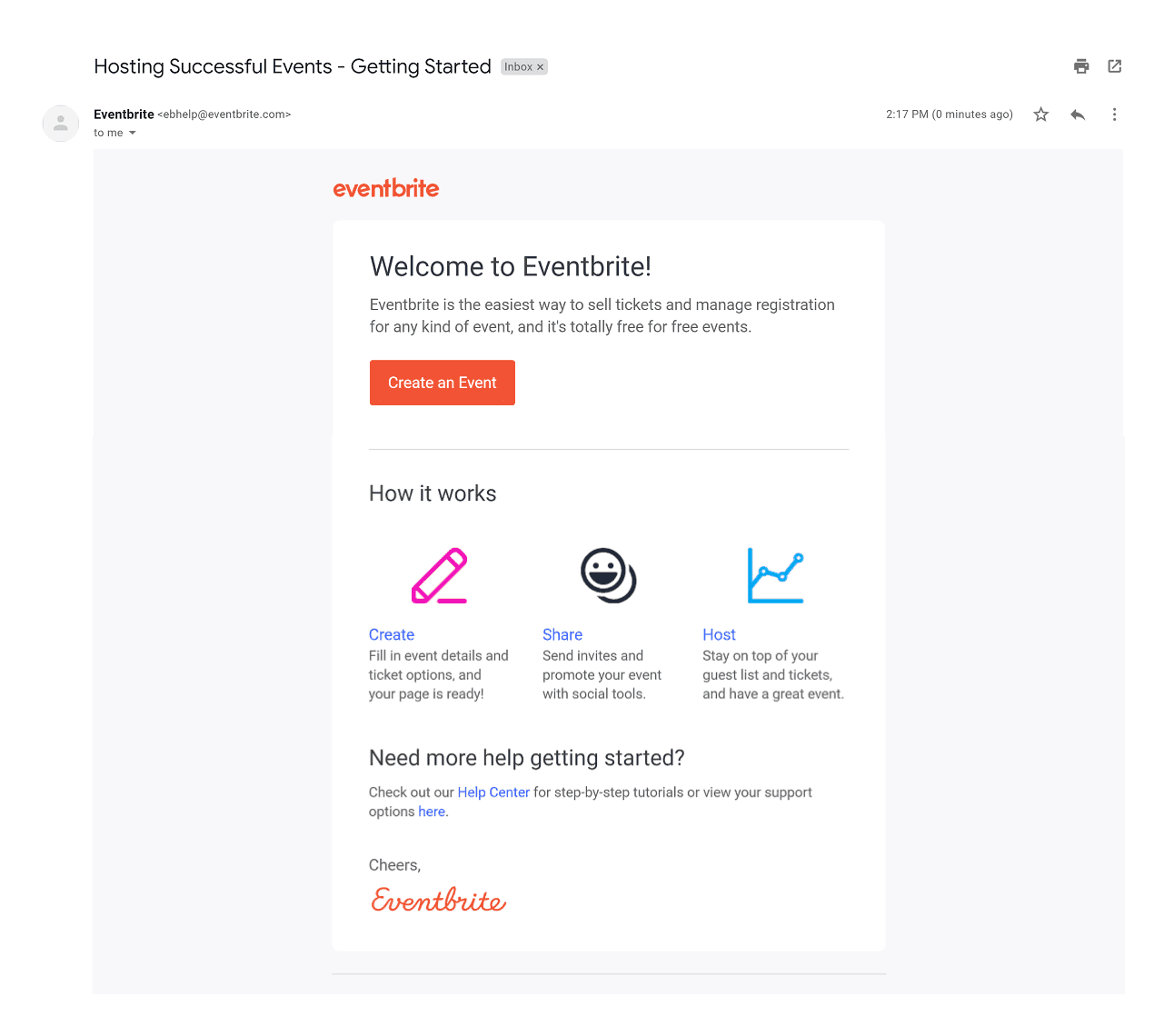 eventbrite welcome email example