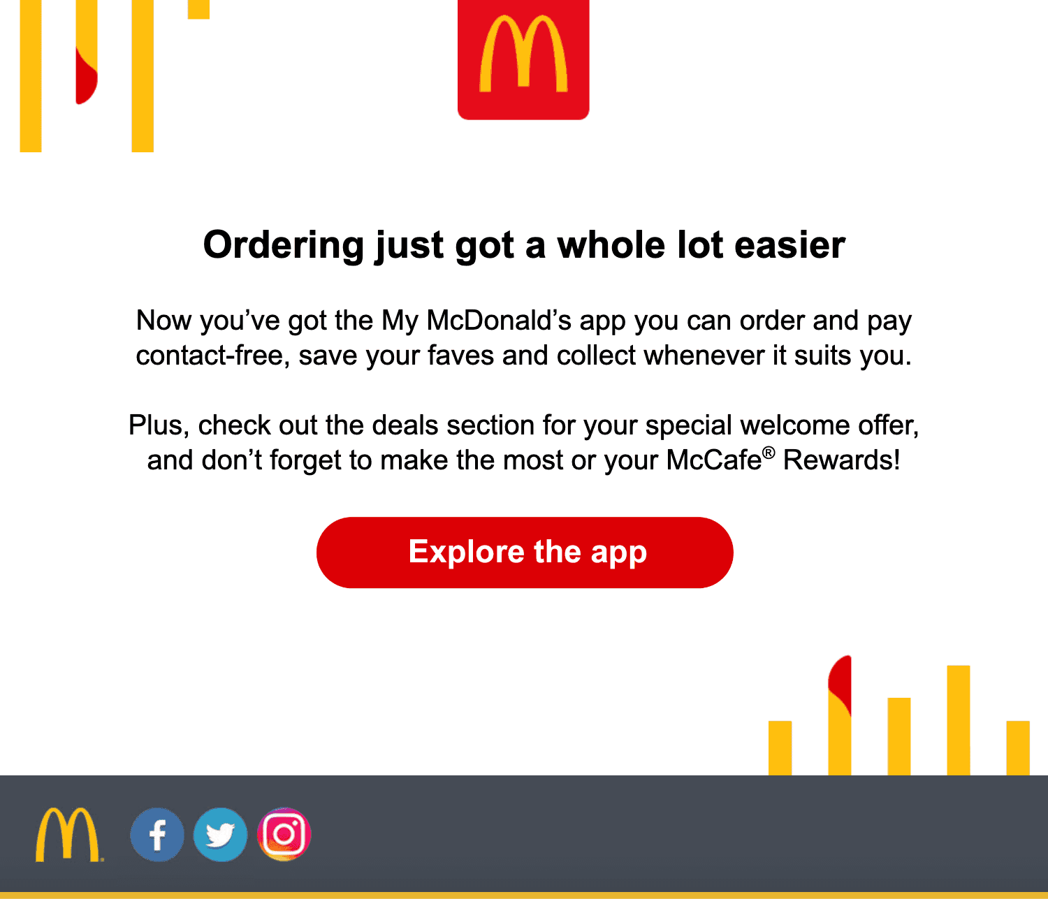 Emails from Mcdonald's to welcome new customers