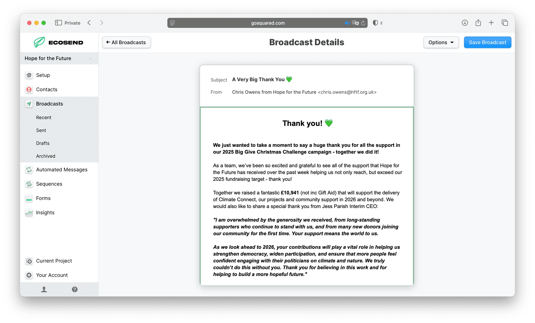 The Big Give campaign final email by Hope for the Future