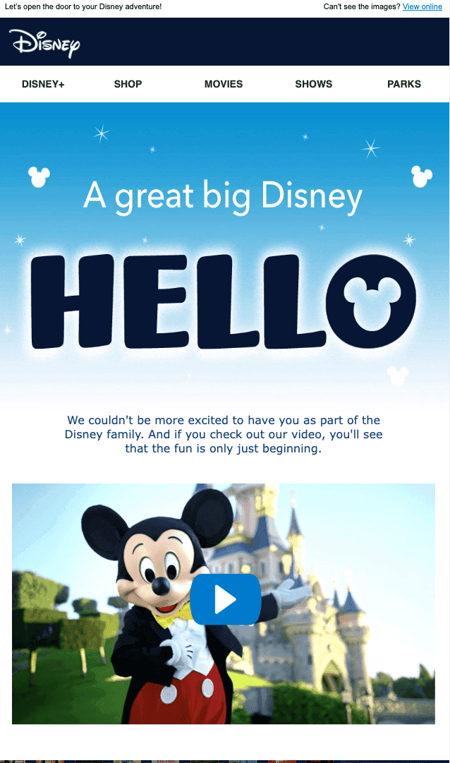 Disney email welcome examples