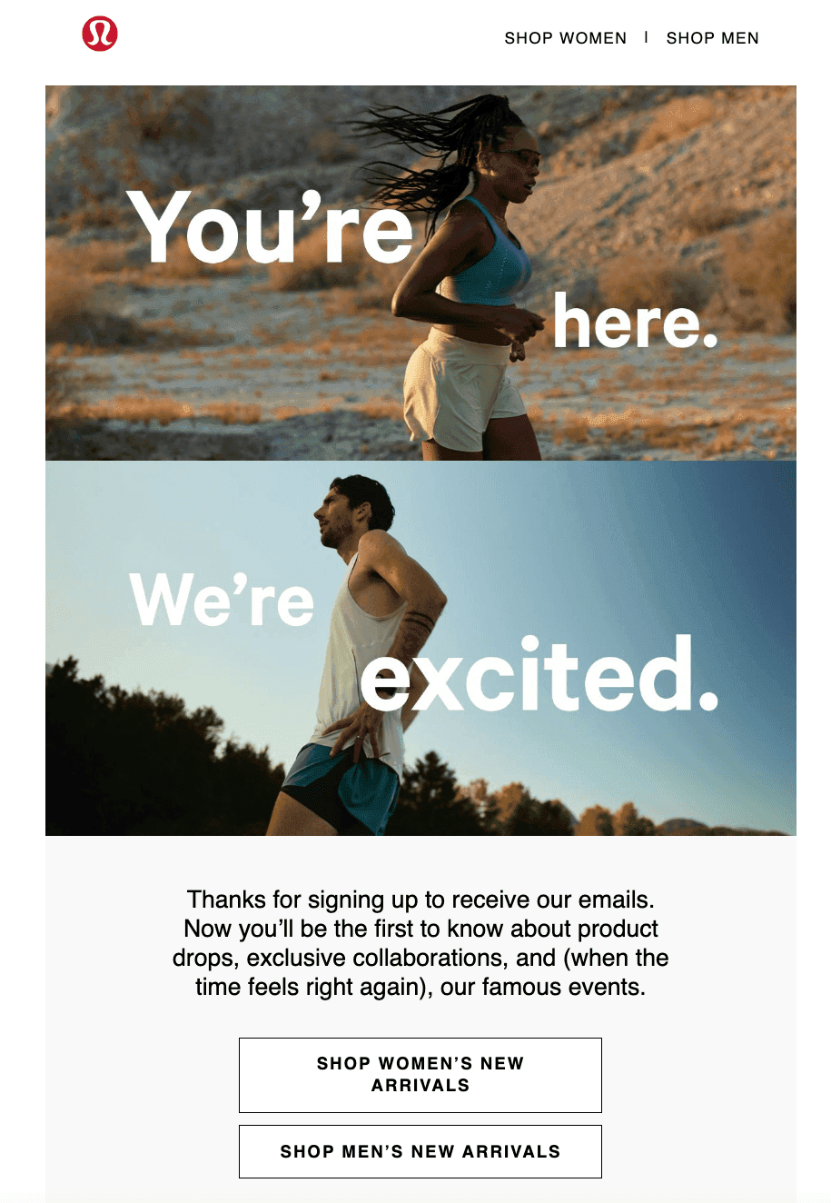 Lululemon welcome email