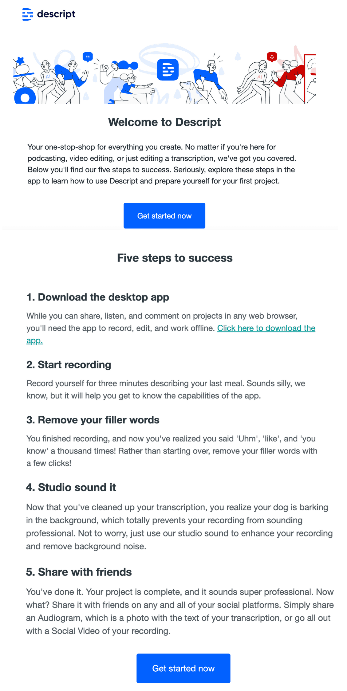 welcome emails descript