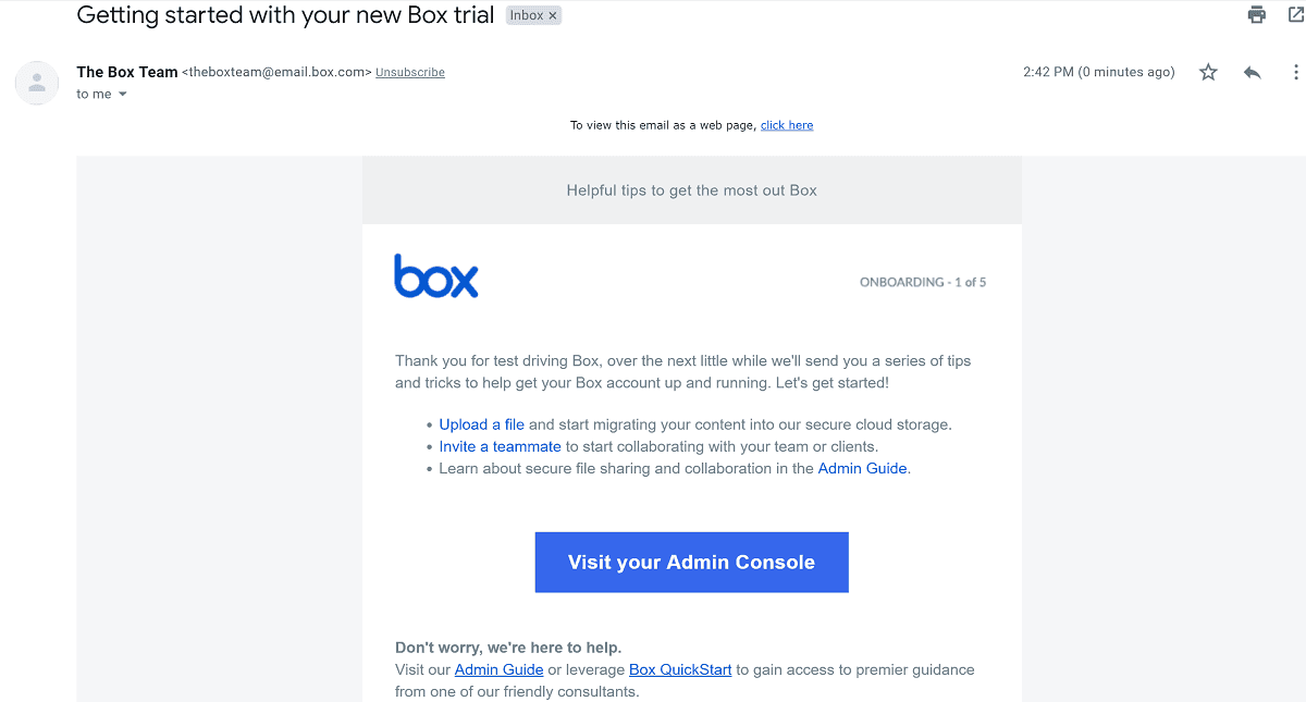 converting welcome email example from box