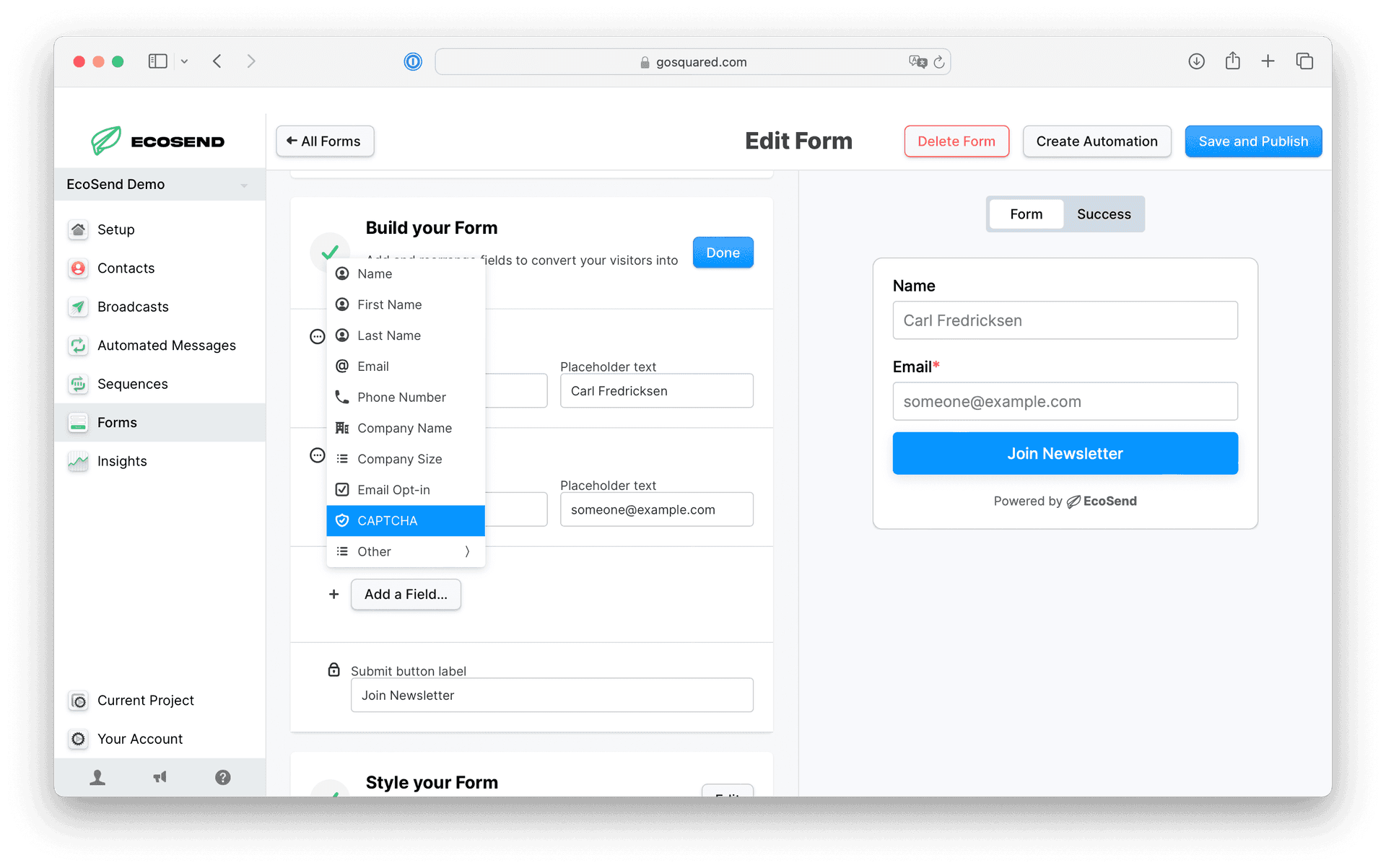 Now available - CAPTCHA in EcoSend Forms