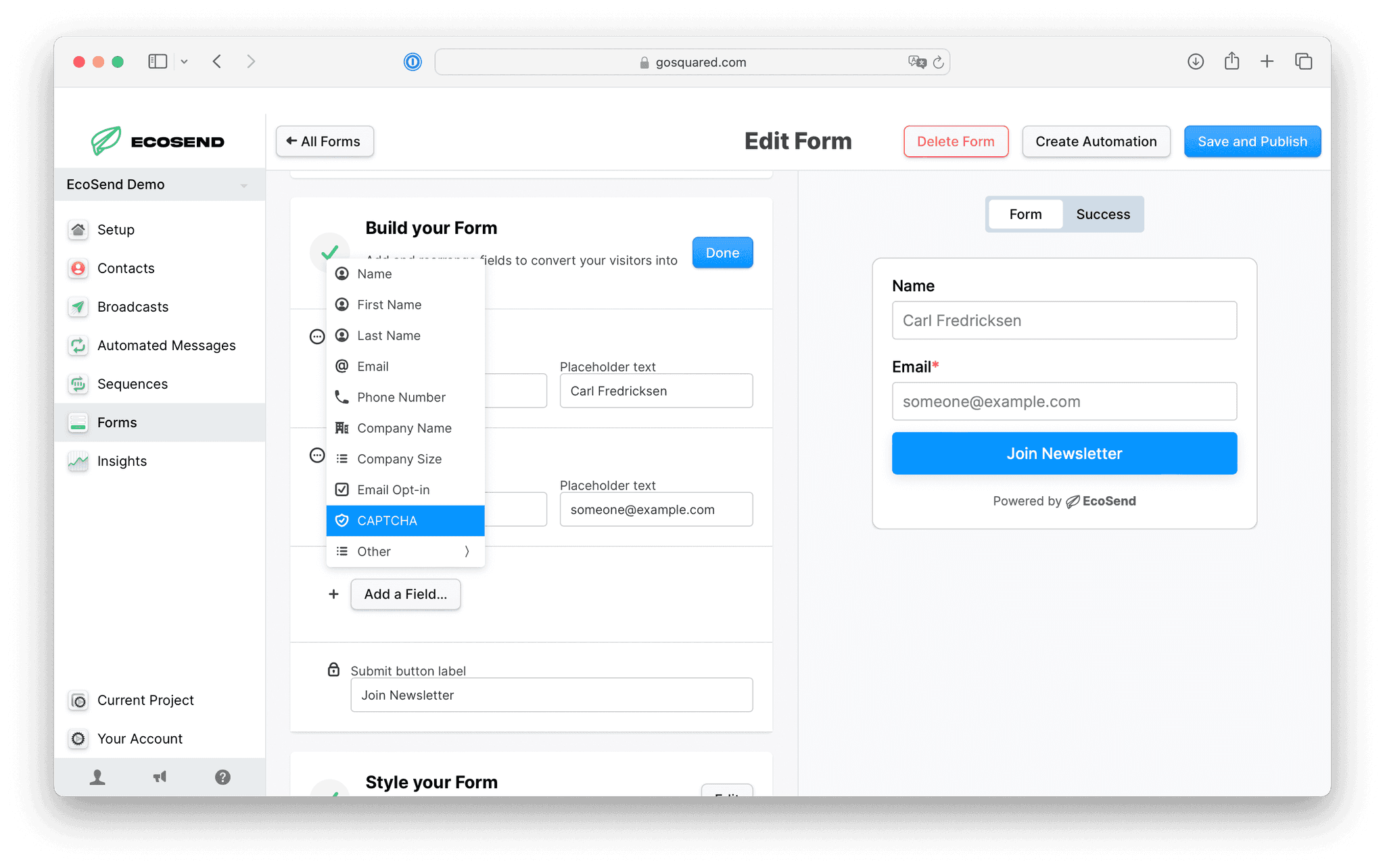 Now available - CAPTCHA in EcoSend Forms
