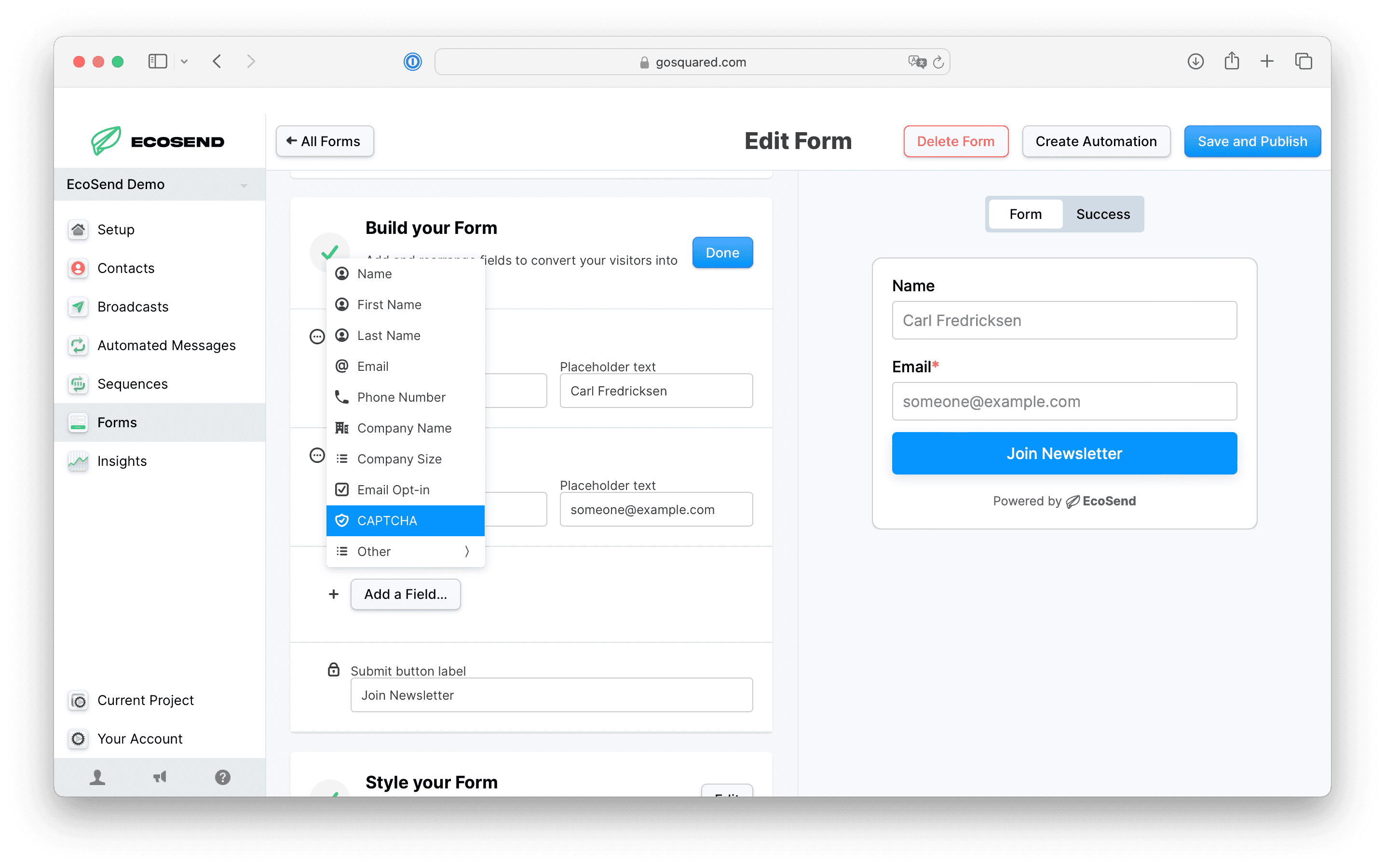 Now available - CAPTCHA in EcoSend Forms