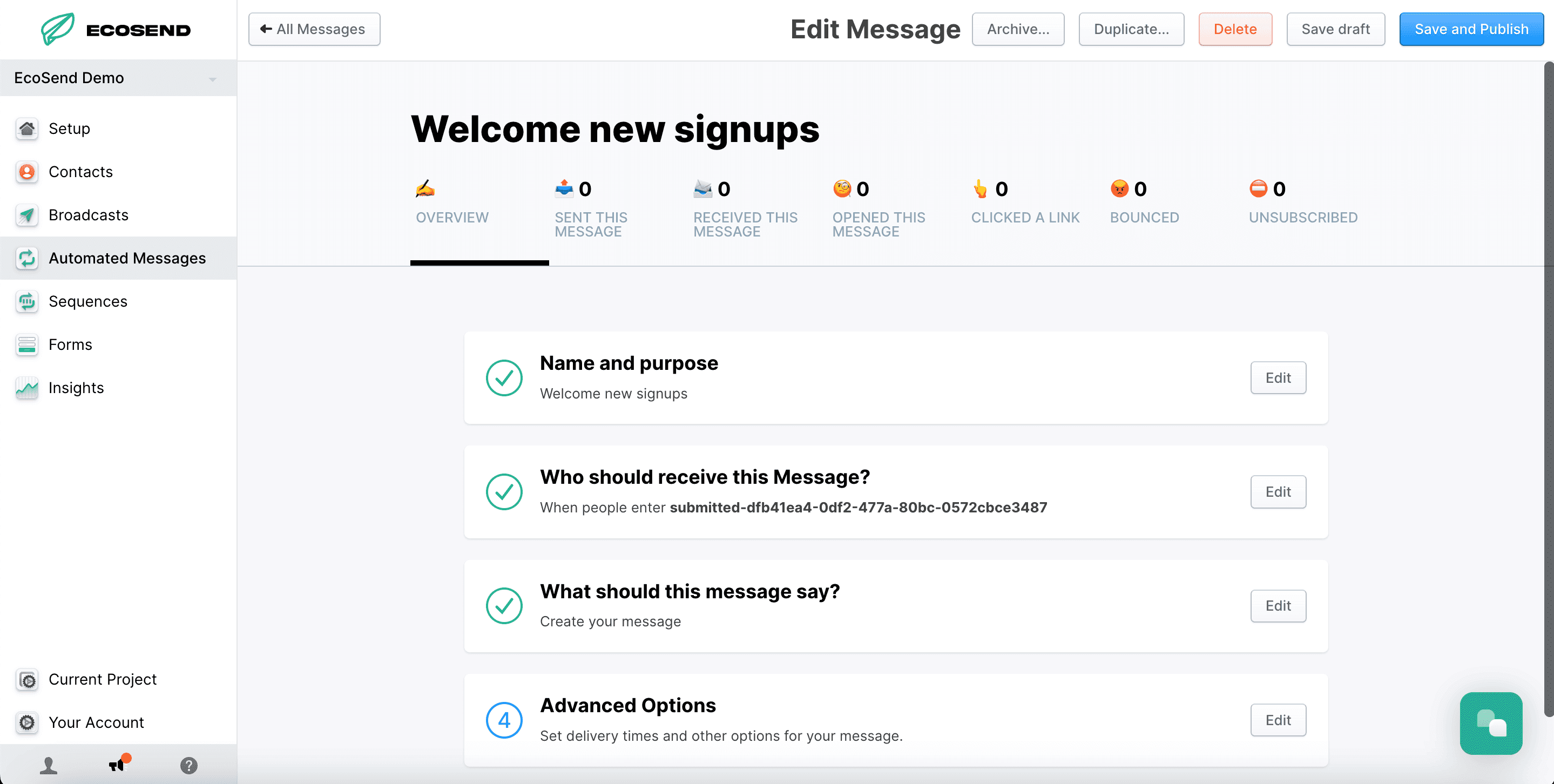 Sending a welcome email in EcoSend