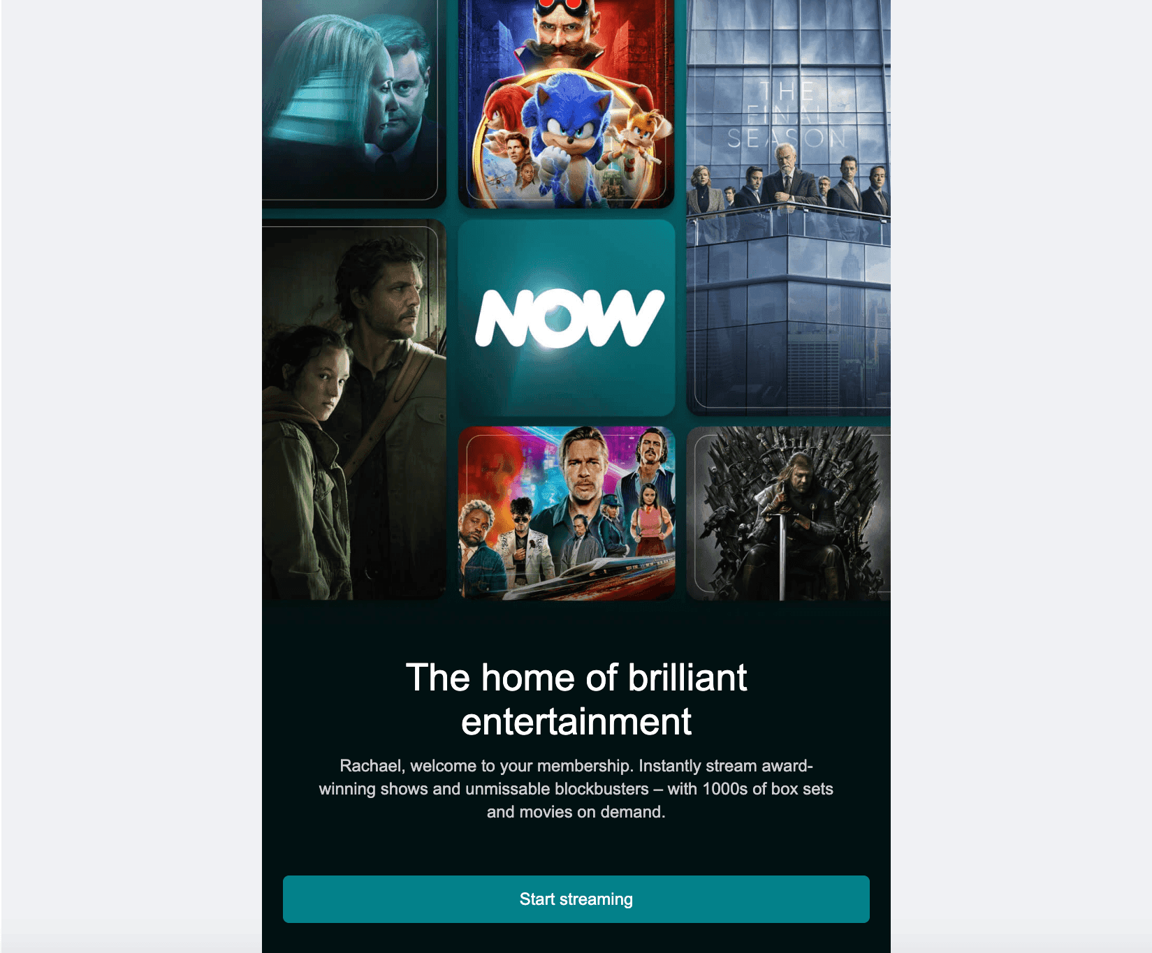 Now TV welcome email