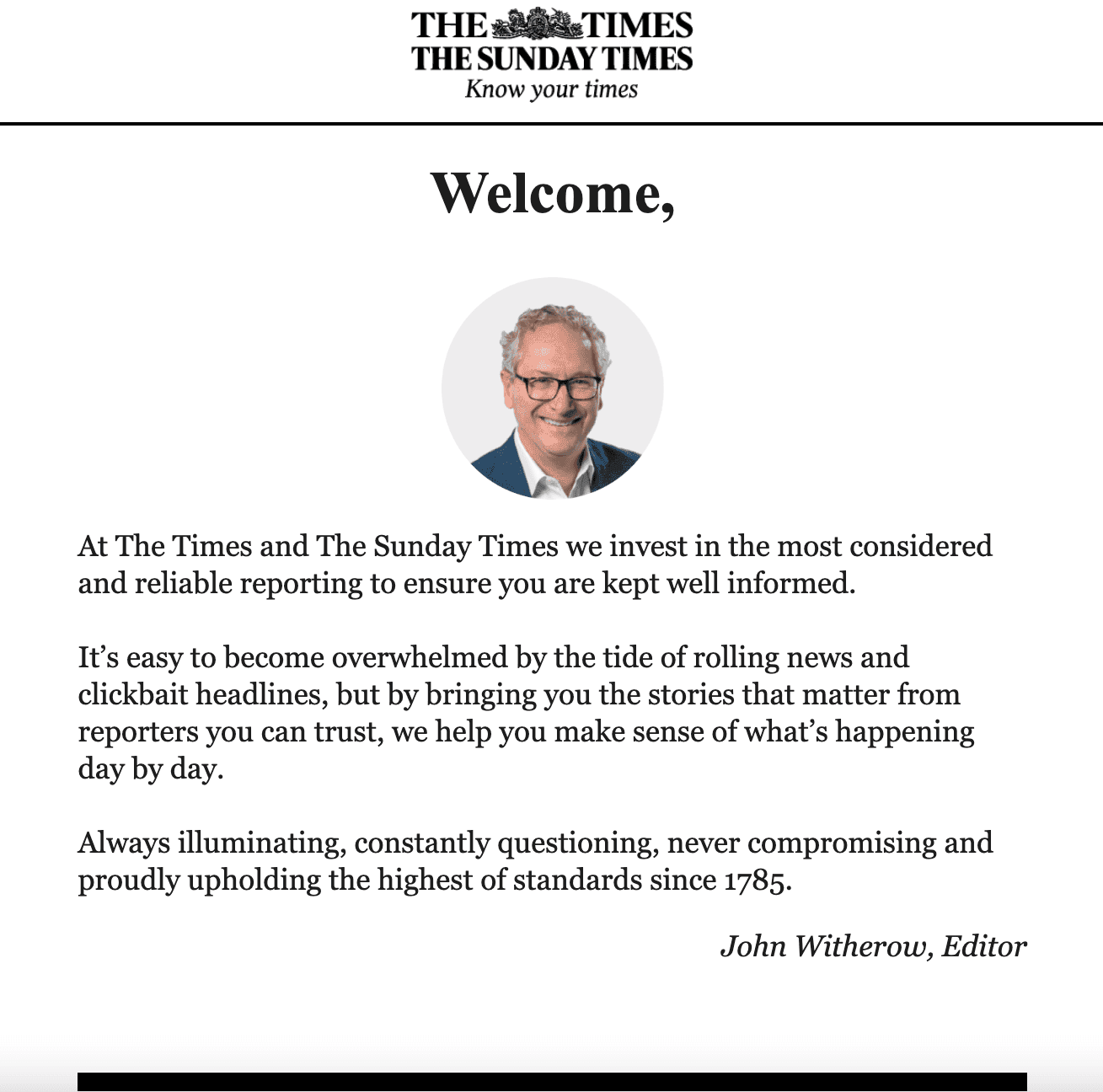 Times subscription welcome email