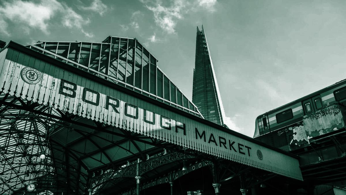 A moody photo of Borough Market in London