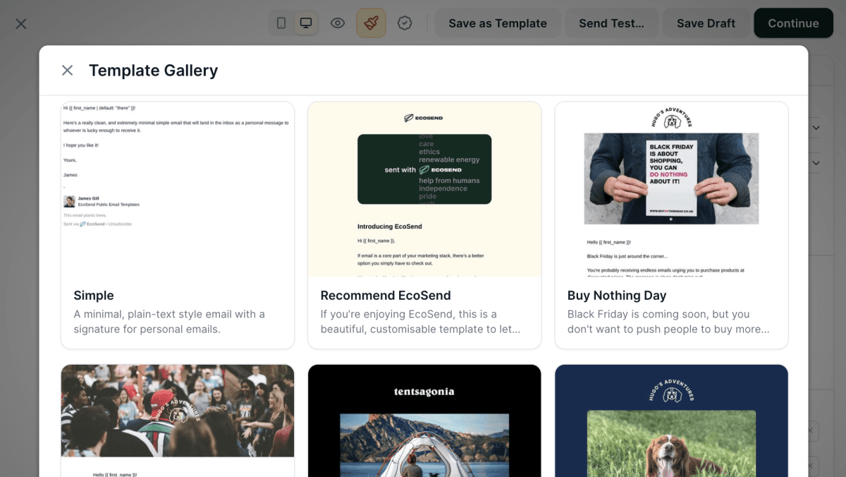 New template gallery and Simple email template