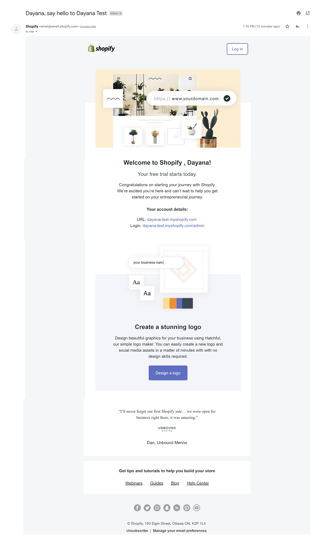Shopify welcome email examples