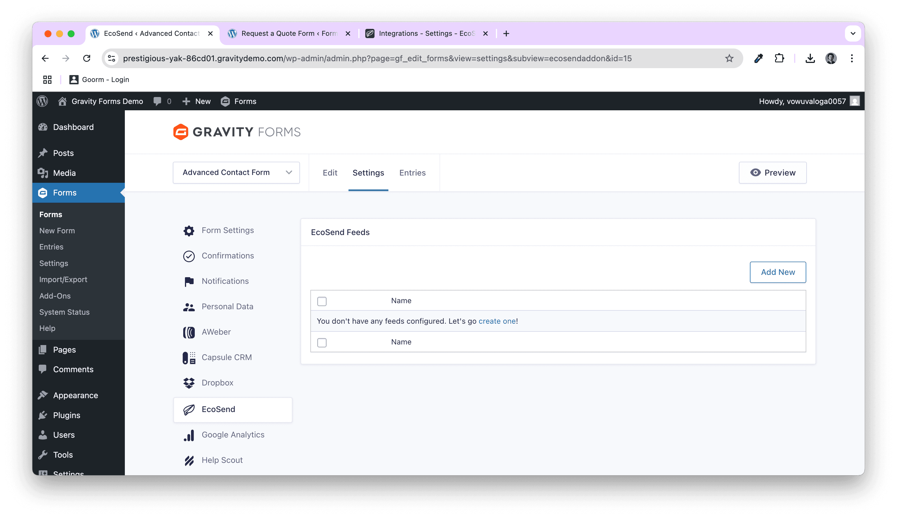 Screenshot of the Add New field screen in Gravity Forms in Wordpress