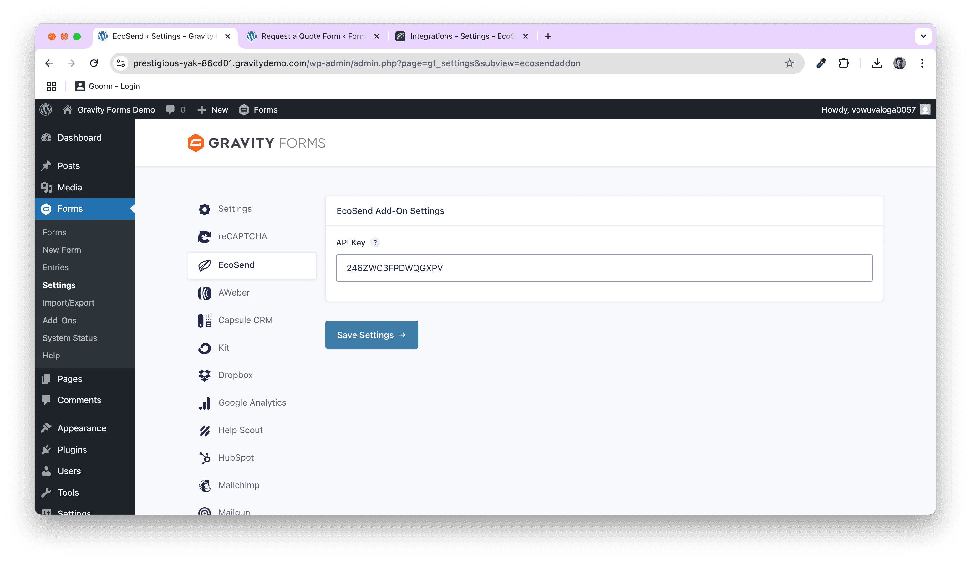 Screenshot of the Plugins screen in Wordpress