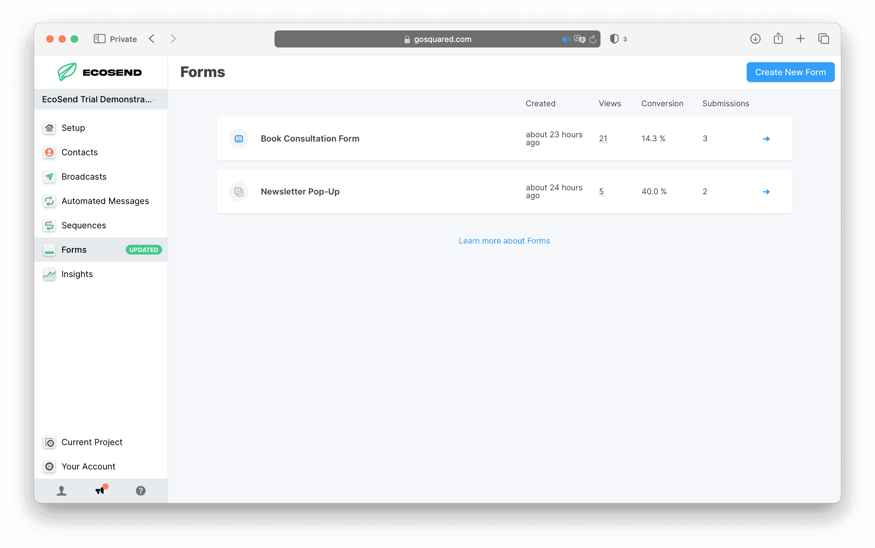 List of EcoSend Forms
