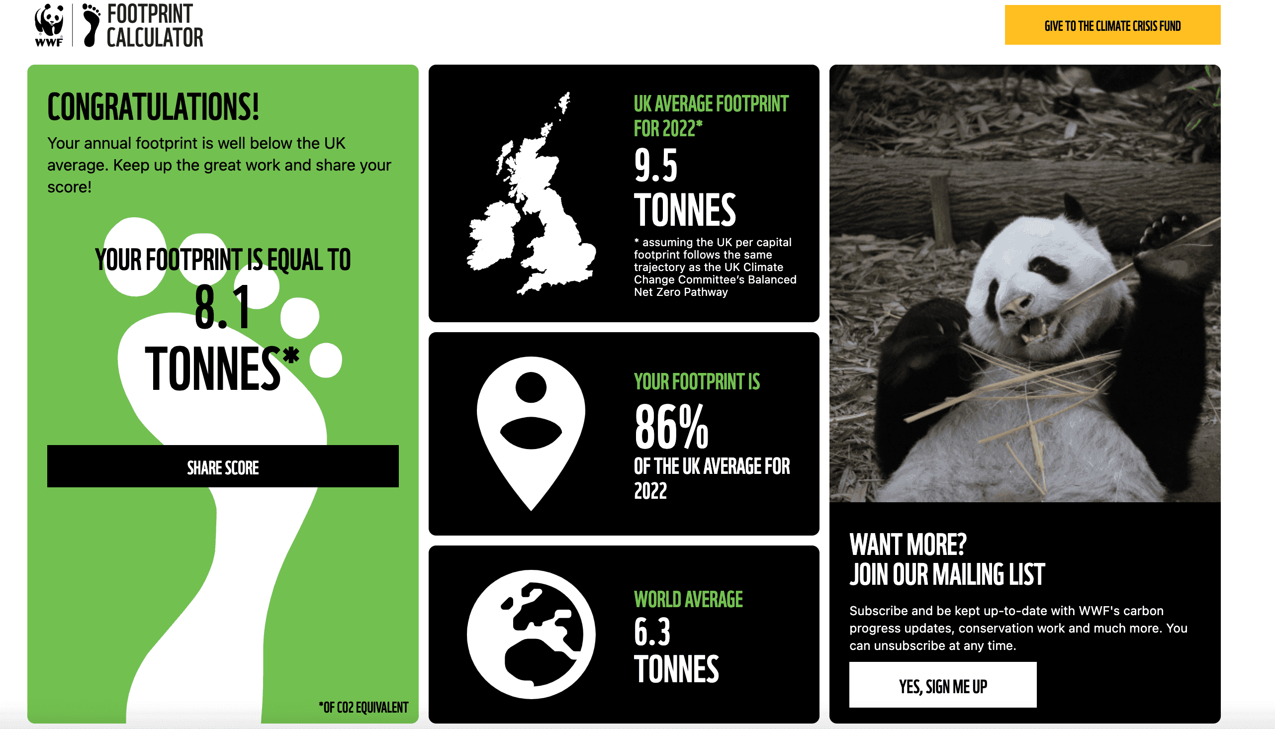 WWF Carbon footprint calculator
