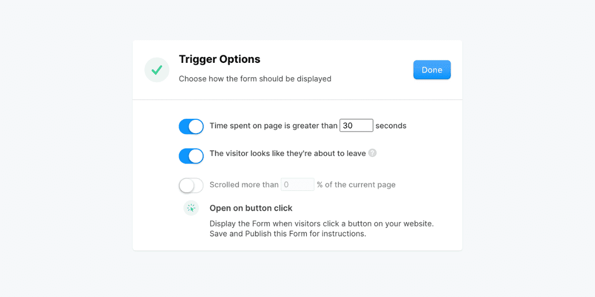 pop up forms trigger options
