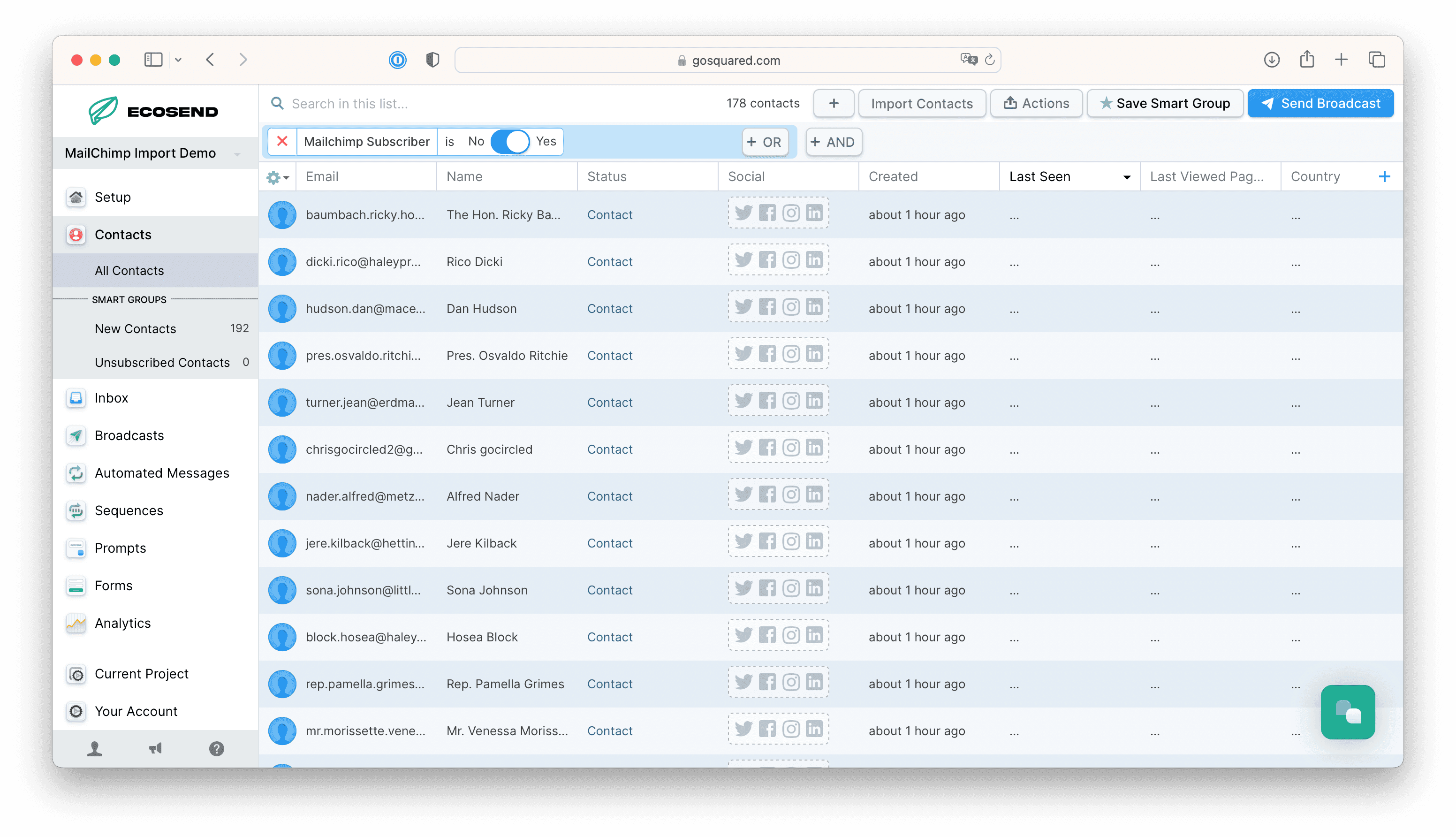 How your audience might look once imported into EcoSend