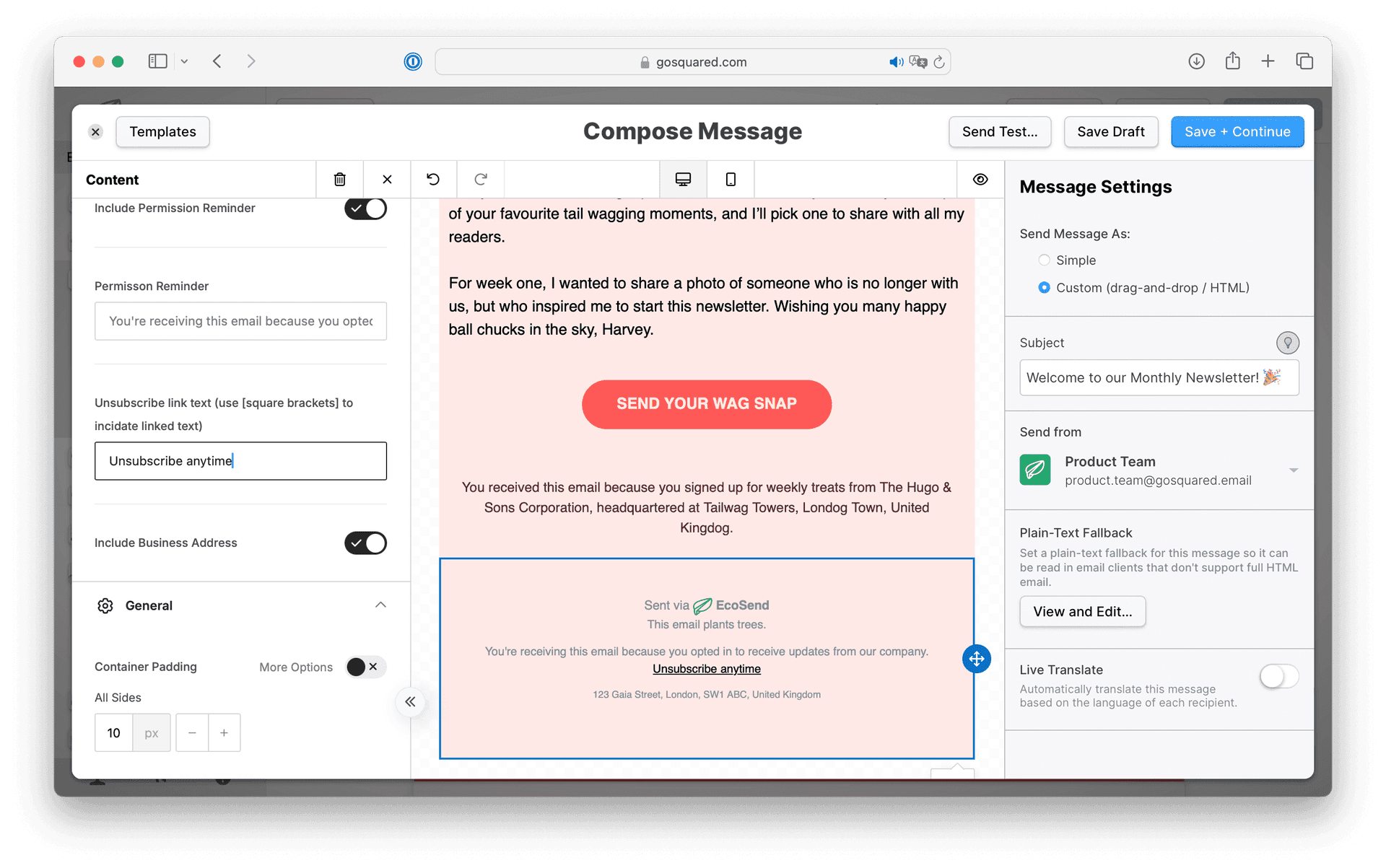 Update your EcoSend Footer