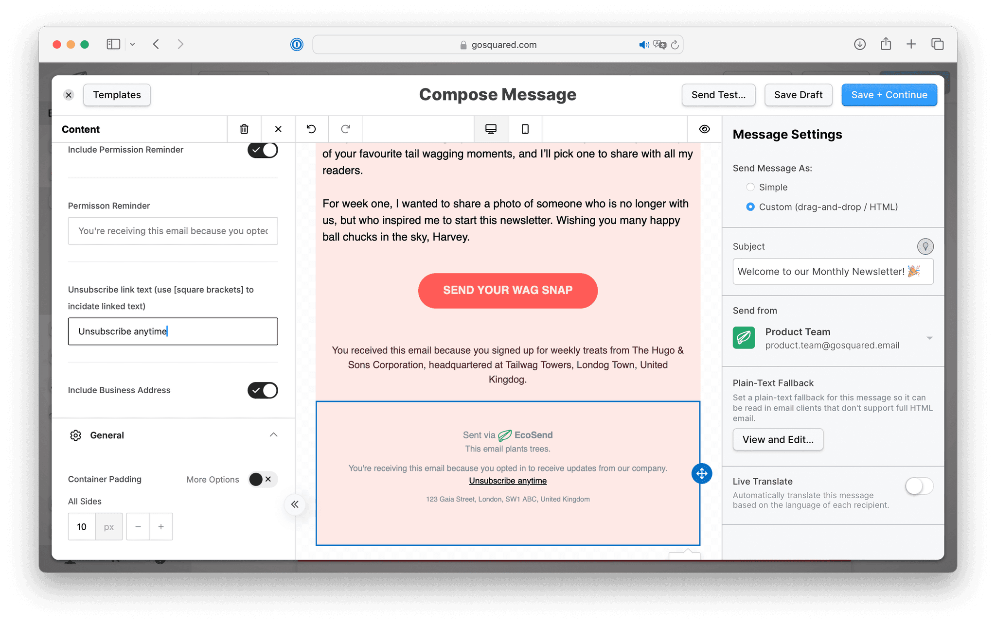 Update your EcoSend Footer