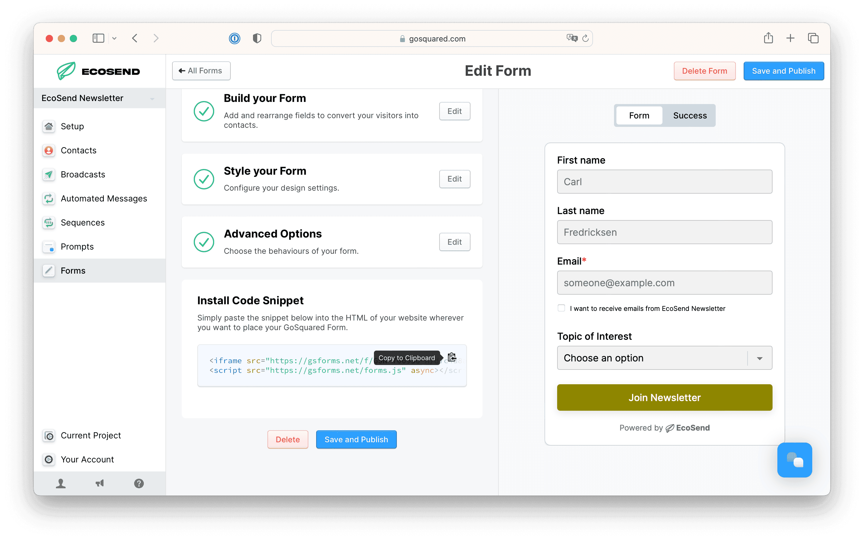 Copy and paste your Form code