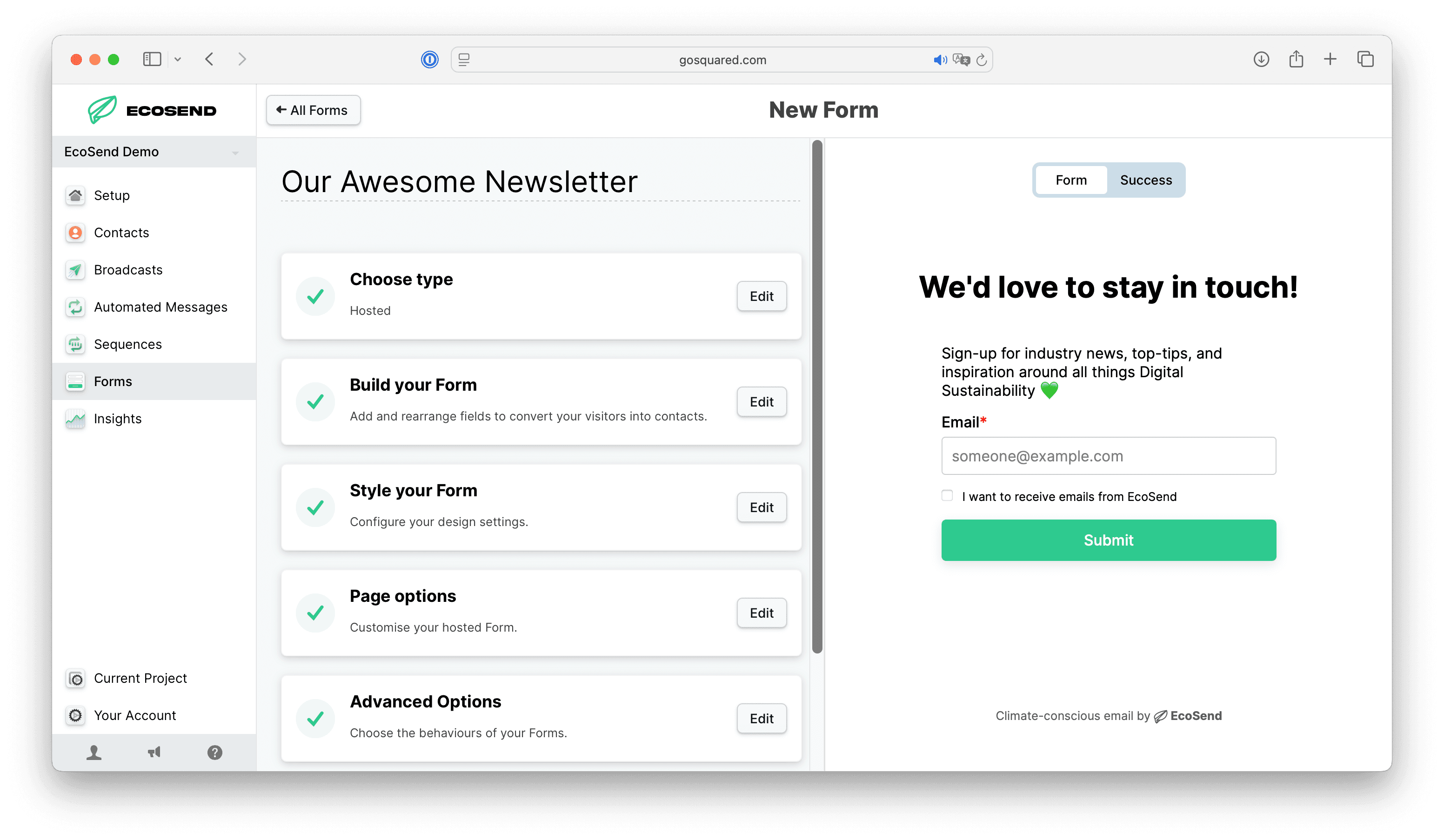 EcoSend Hosted Forms