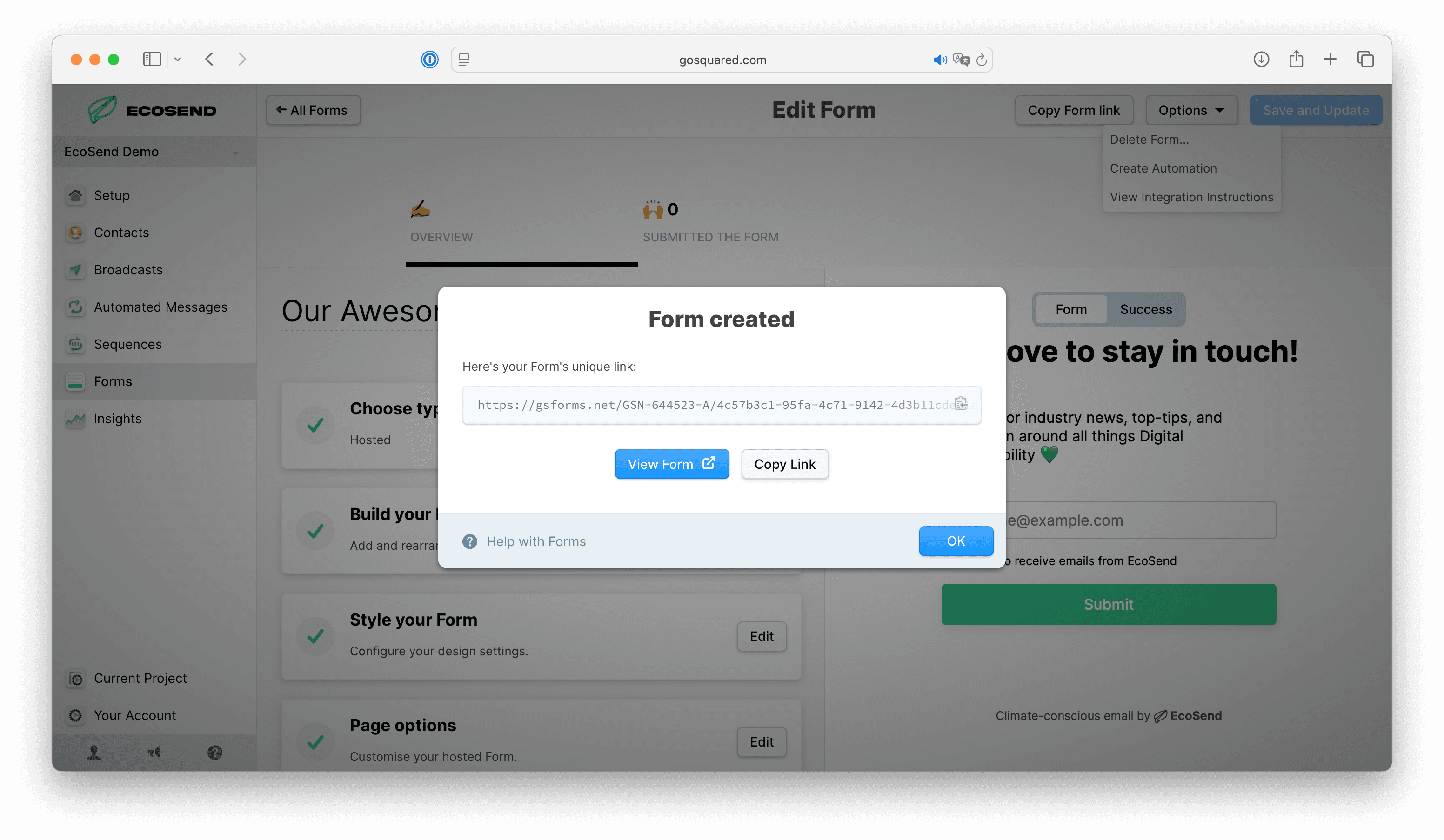 Hosted Forms URL