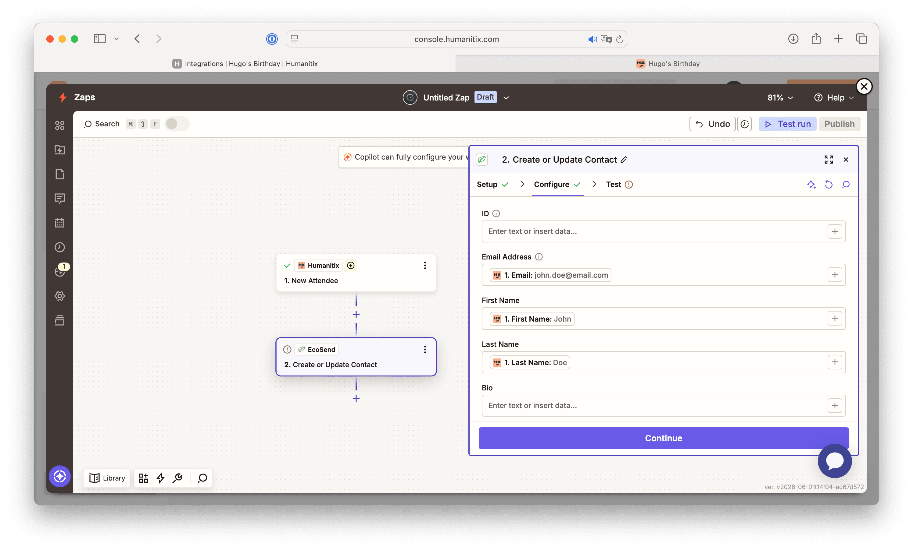 EcoSend <> Humanitix Integration