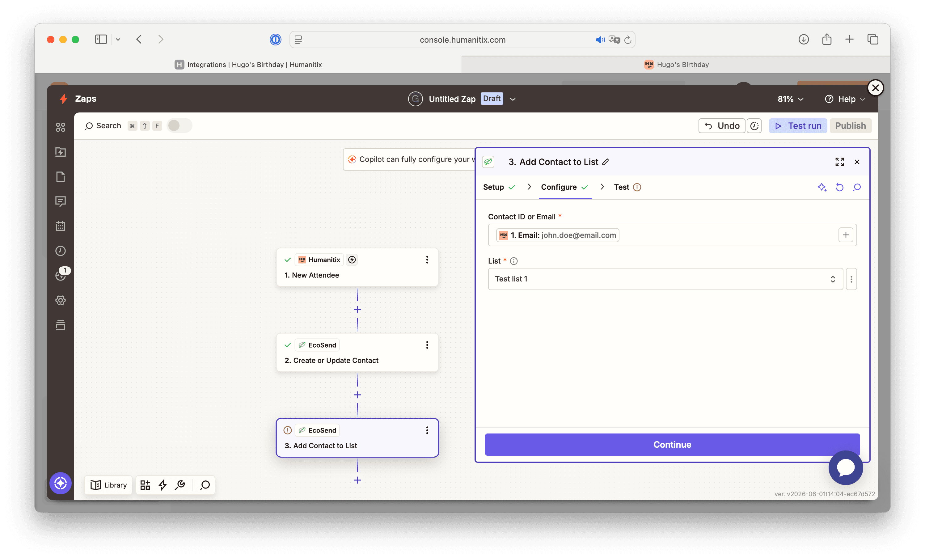 EcoSend <> Humanitix Integration