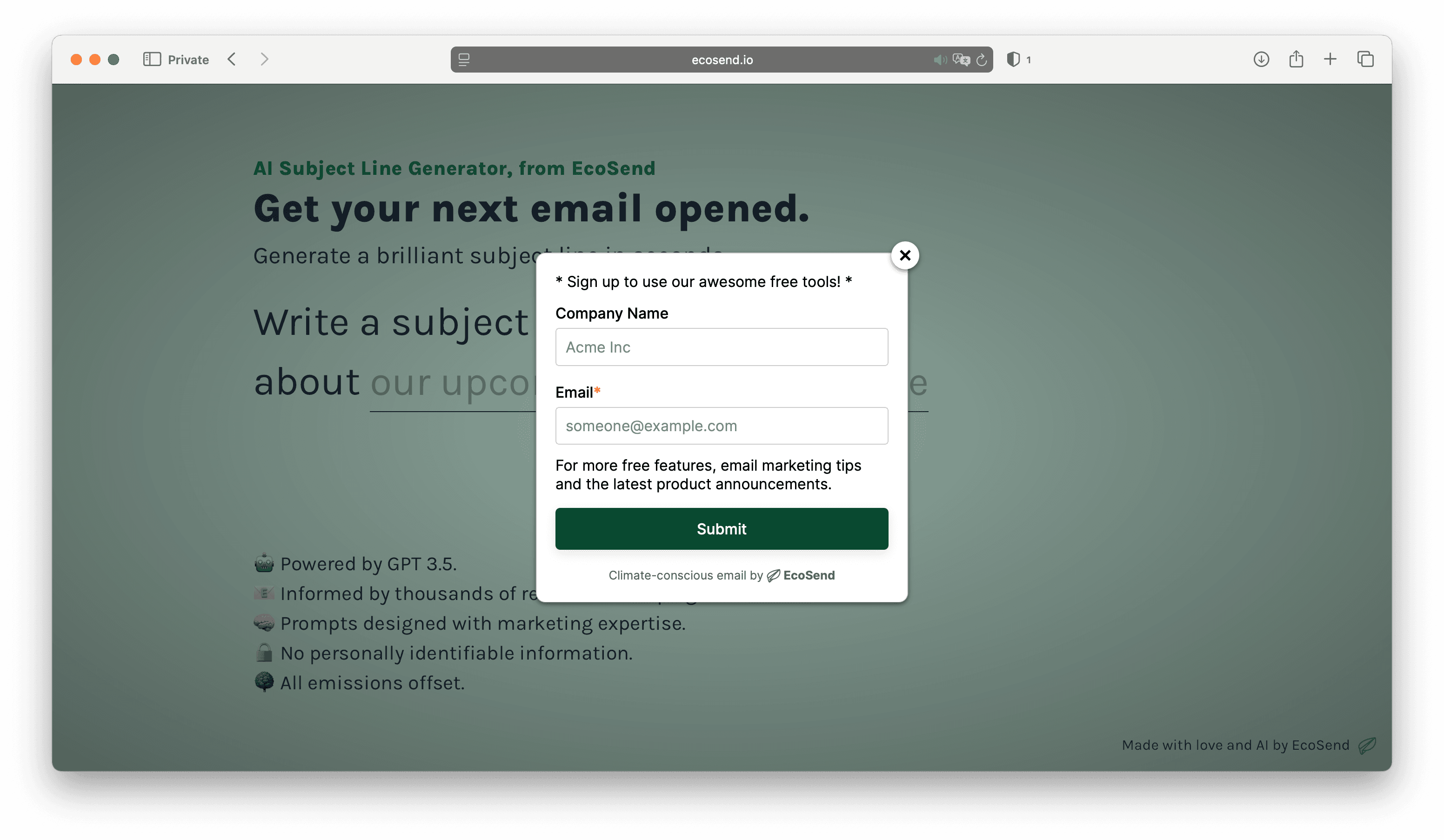 EcoSend Pop-up Form