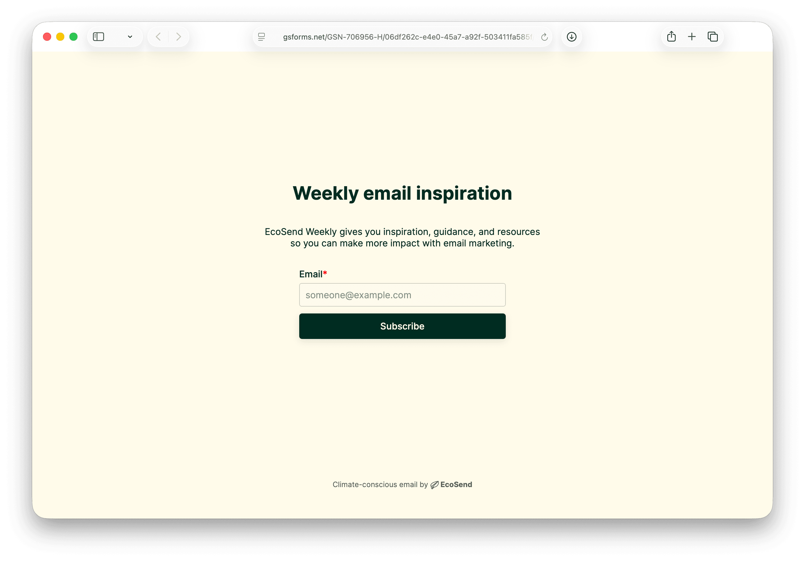 Screenshot of an EcoSend Hosted Form