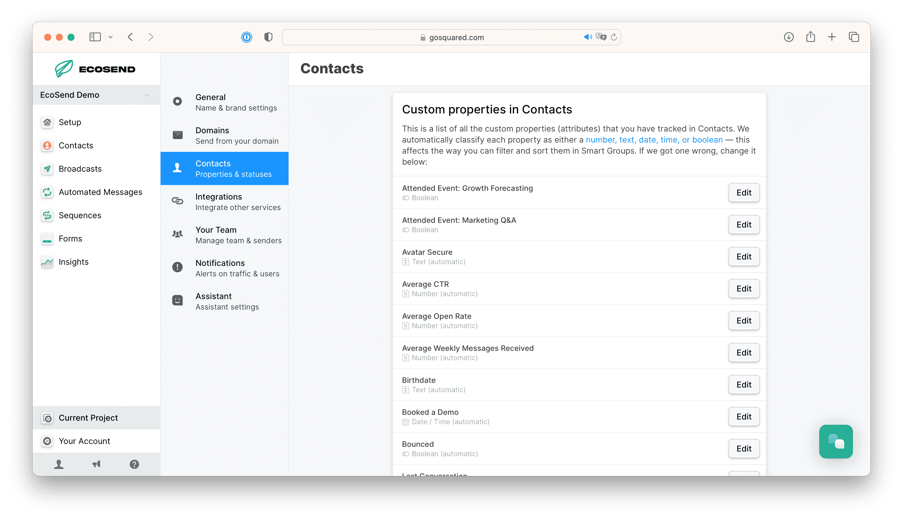Change and edit your properties in EcoSend Contacts