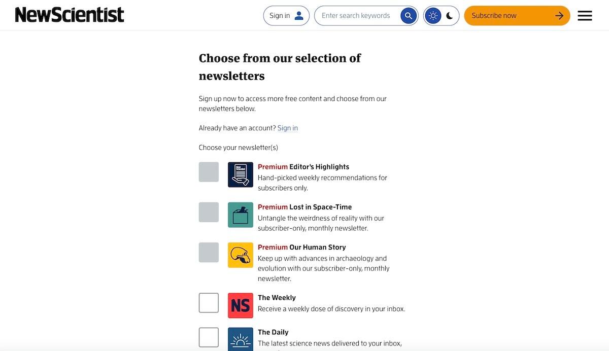 new scientist email signup form