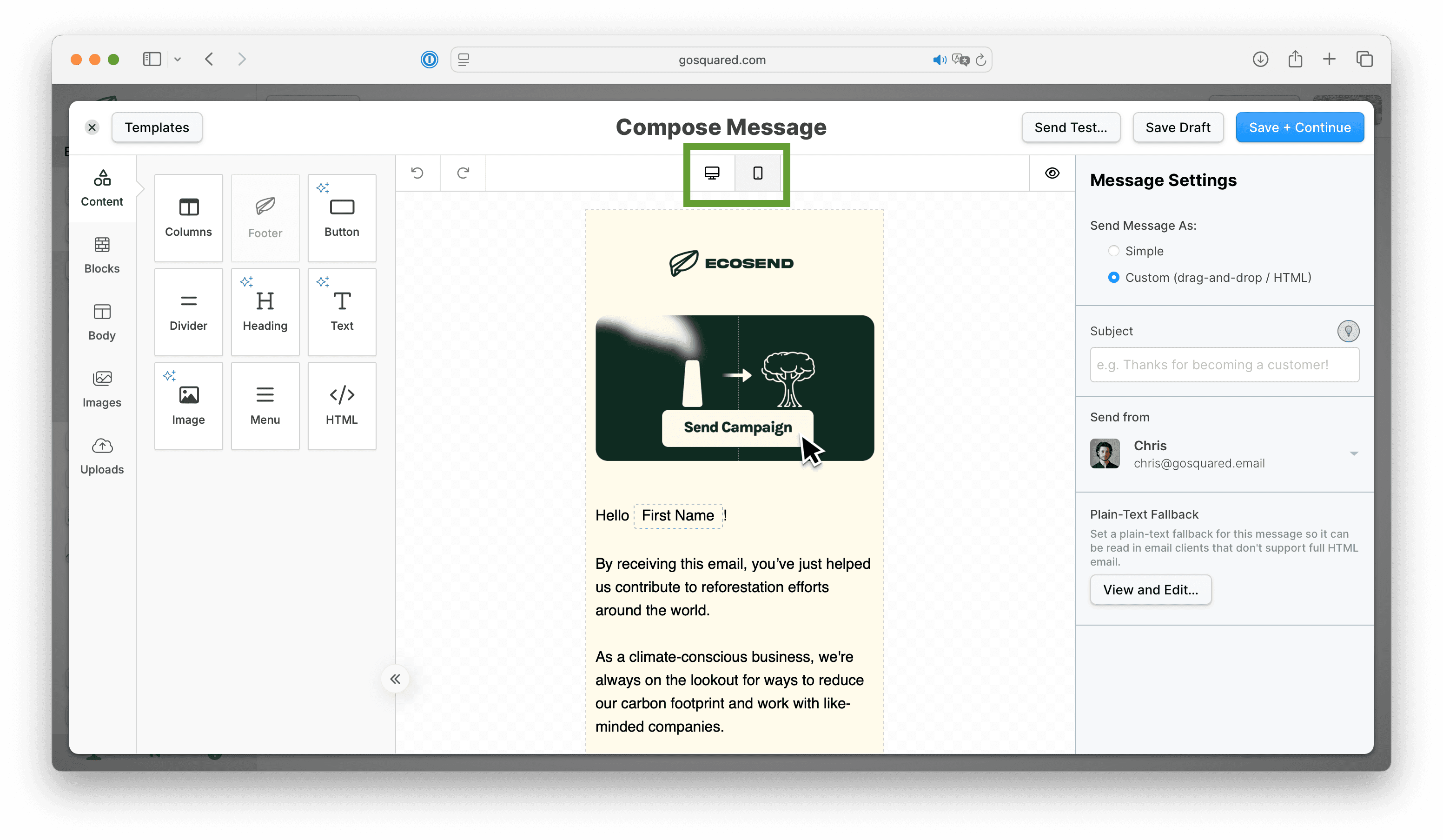 Mobile version of EcoSend Broadcasts
