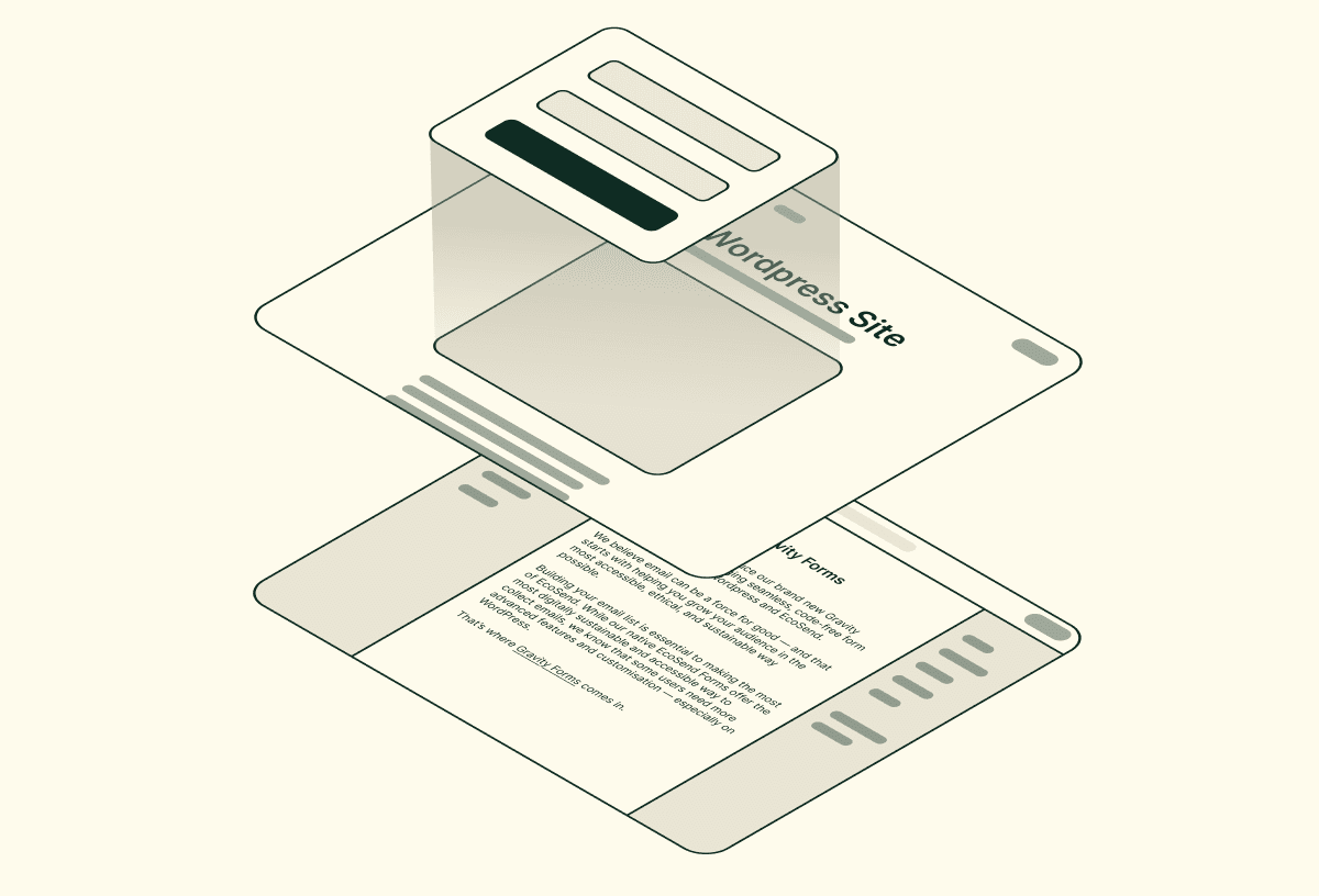 Illustration of Gravity Forms, on WordPress, integrating with EcoSend.